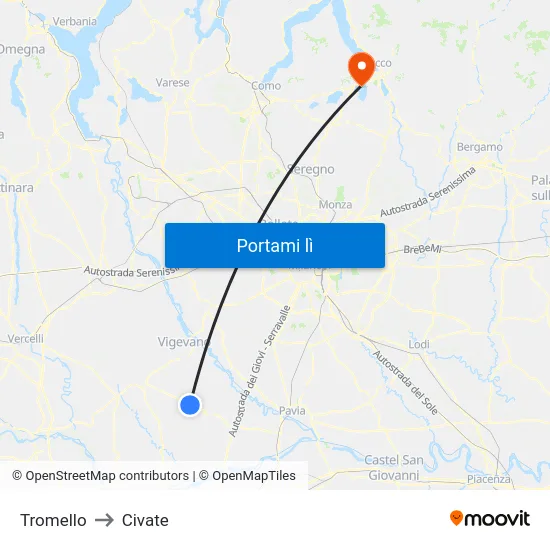Tromello to Civate map
