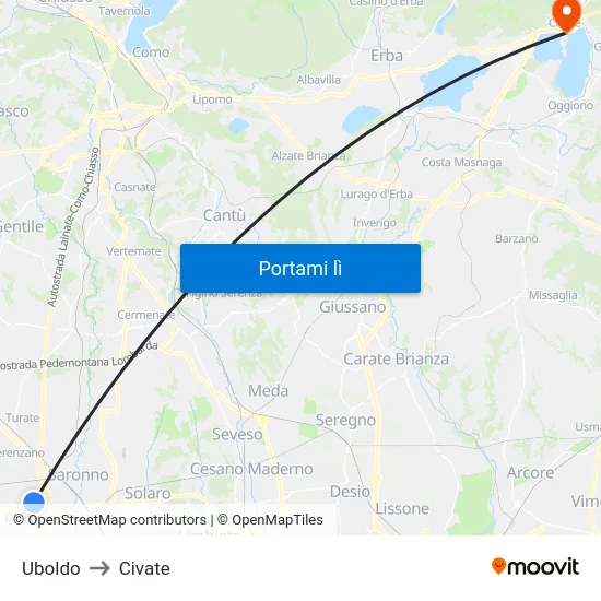 Uboldo to Civate map