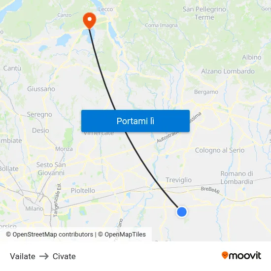Vailate to Civate map