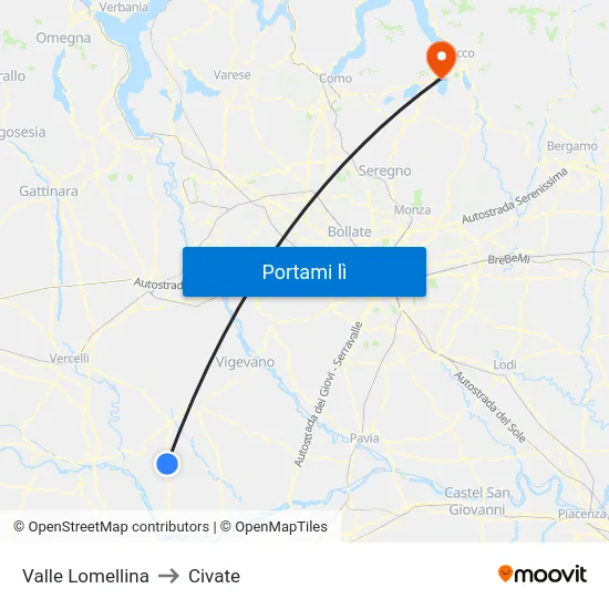 Valle Lomellina to Civate map