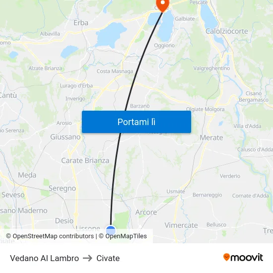 Vedano Al Lambro to Civate map