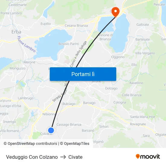 Veduggio Con Colzano to Civate map