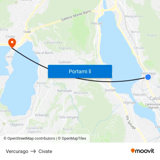 Vercurago to Civate map