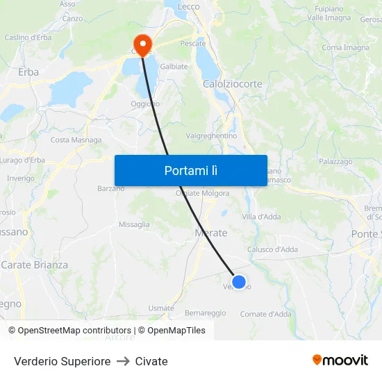 Verderio Superiore to Civate map