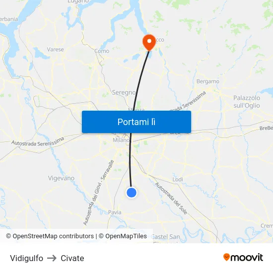 Vidigulfo to Civate map