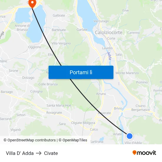 Villa D' Adda to Civate map