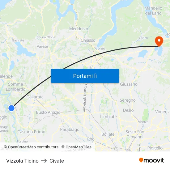 Vizzola Ticino to Civate map