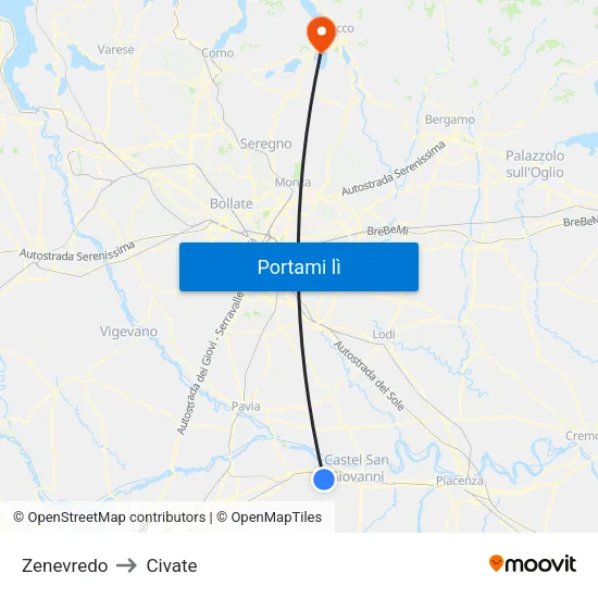 Zenevredo to Civate map