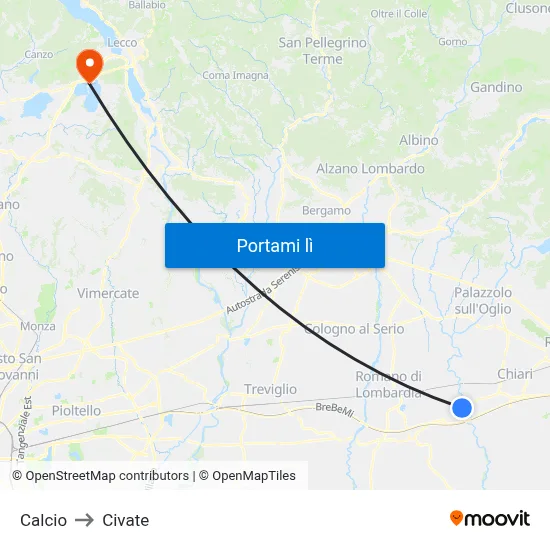 Calcio to Civate map