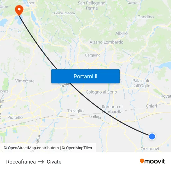 Roccafranca to Civate map