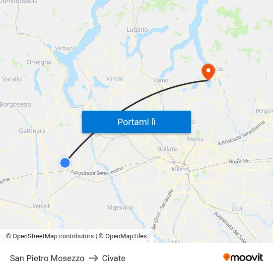 San Pietro Mosezzo to Civate map