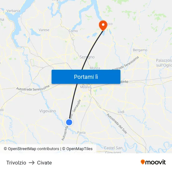 Trivolzio to Civate map