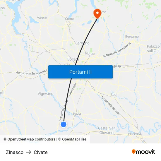 Zinasco to Civate map