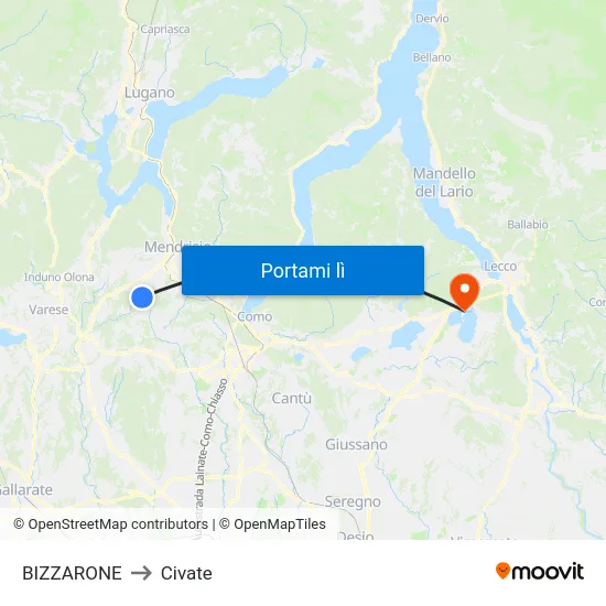 BIZZARONE to Civate map