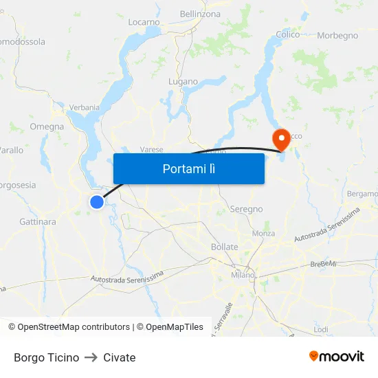 Borgo Ticino to Civate map