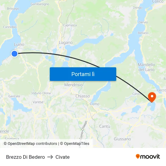 Brezzo Di Bedero to Civate map