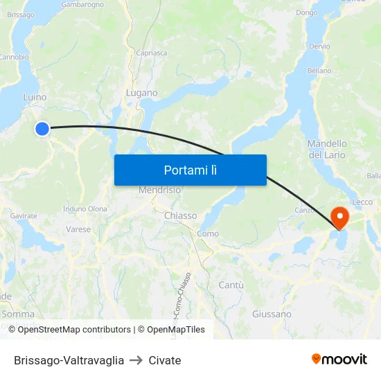 Brissago-Valtravaglia to Civate map