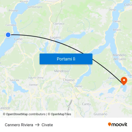 Cannero Riviera to Civate map