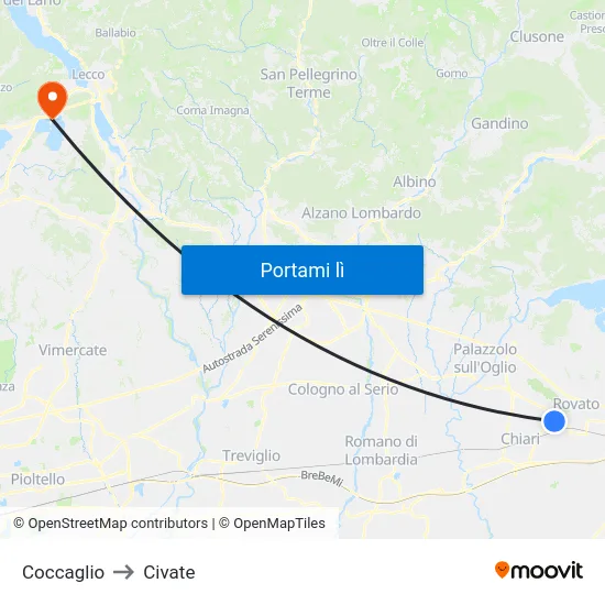 Coccaglio to Civate map