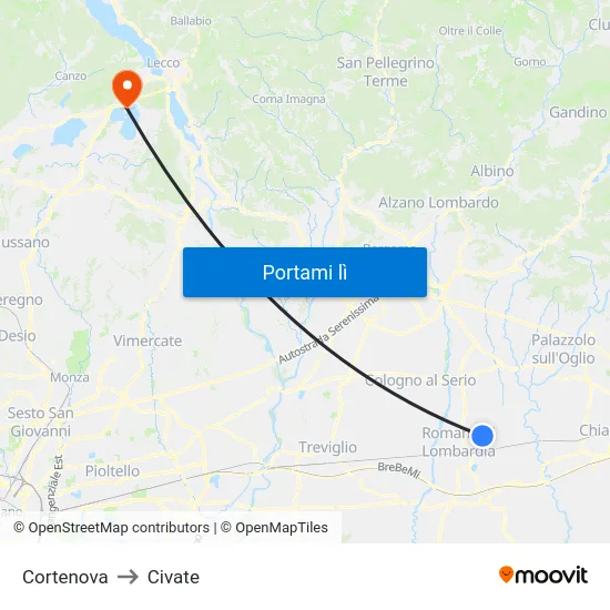Cortenova to Civate map