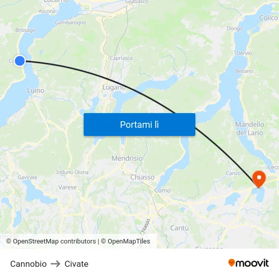 Cannobio to Civate map