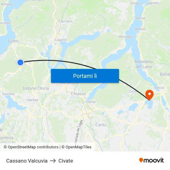 Cassano Valcuvia to Civate map