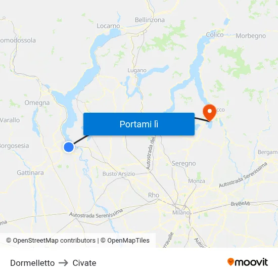 Dormelletto to Civate map