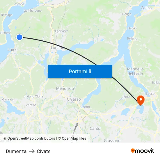 Dumenza to Civate map