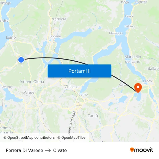 Ferrera Di Varese to Civate map