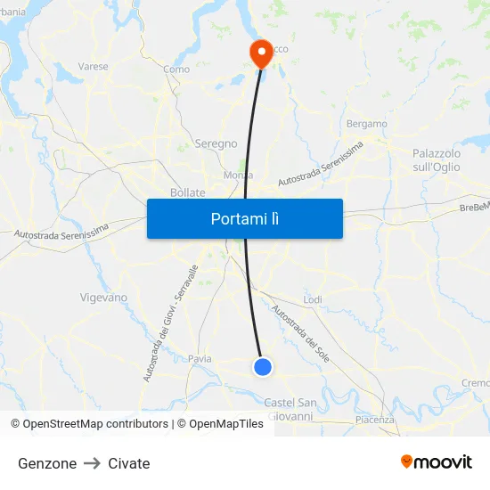 Genzone to Civate map