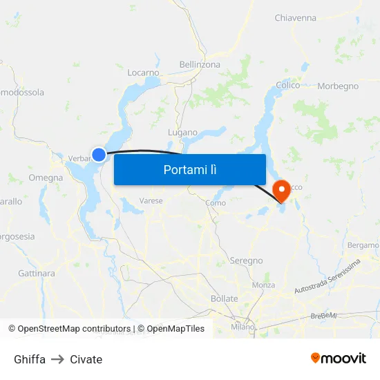 Ghiffa to Civate map