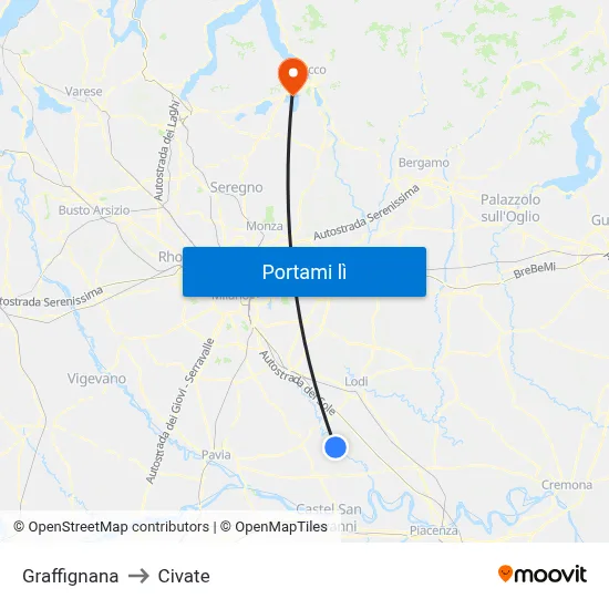 Graffignana to Civate map