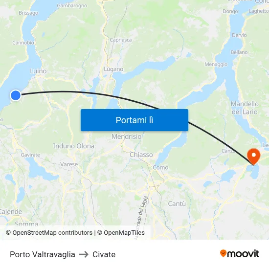 Porto Valtravaglia to Civate map