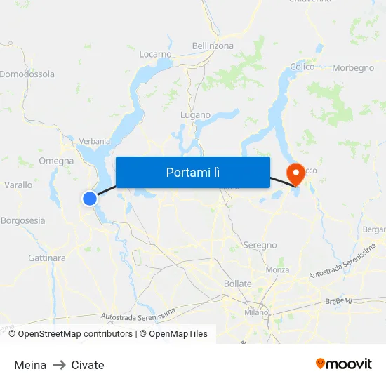 Meina to Civate map