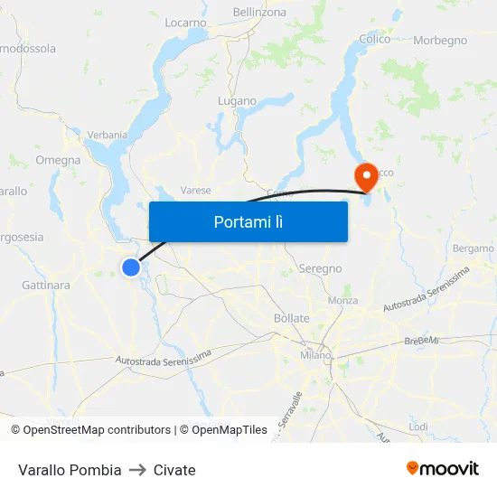 Varallo Pombia to Civate map