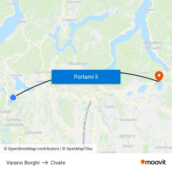 Varano Borghi to Civate map