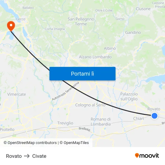 Rovato to Civate map