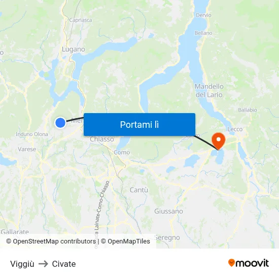 Viggiù to Civate map