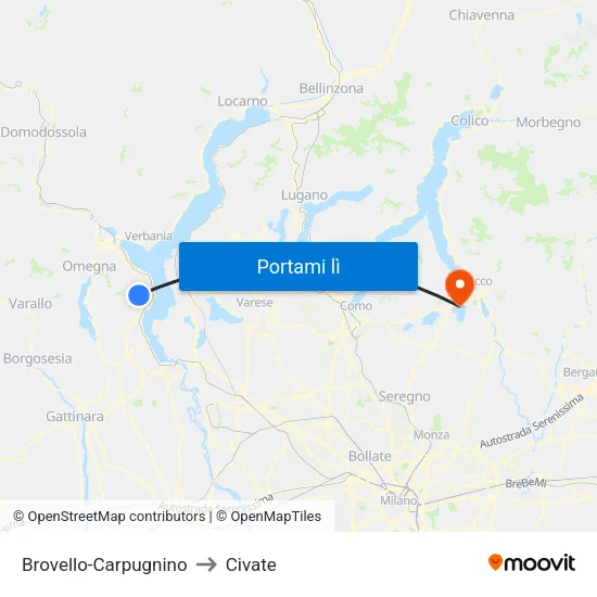 Brovello-Carpugnino to Civate map