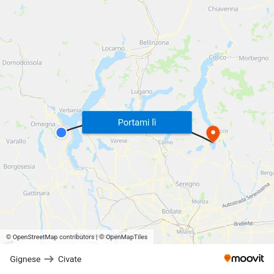 Gignese to Civate map