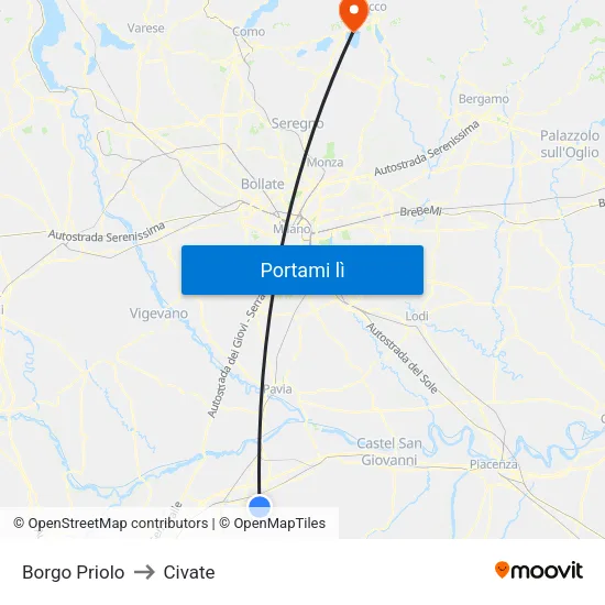Borgo Priolo to Civate map