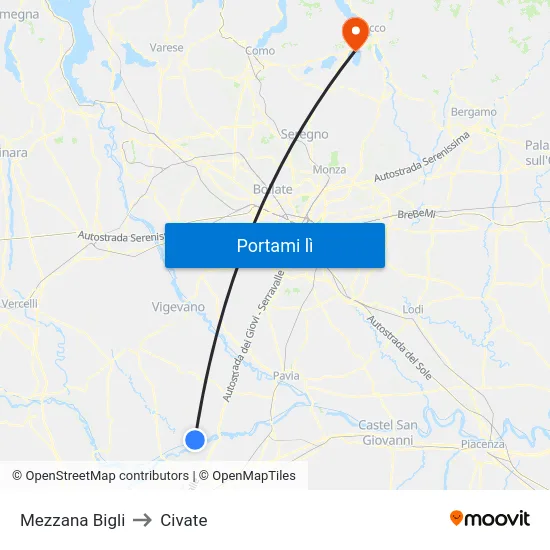 Mezzana Bigli to Civate map