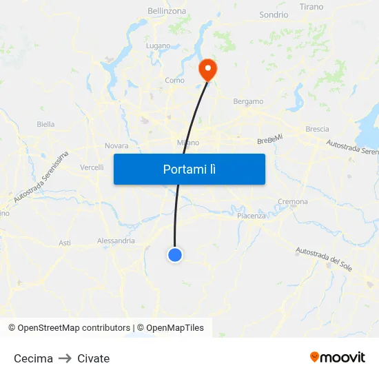 Cecima to Civate map