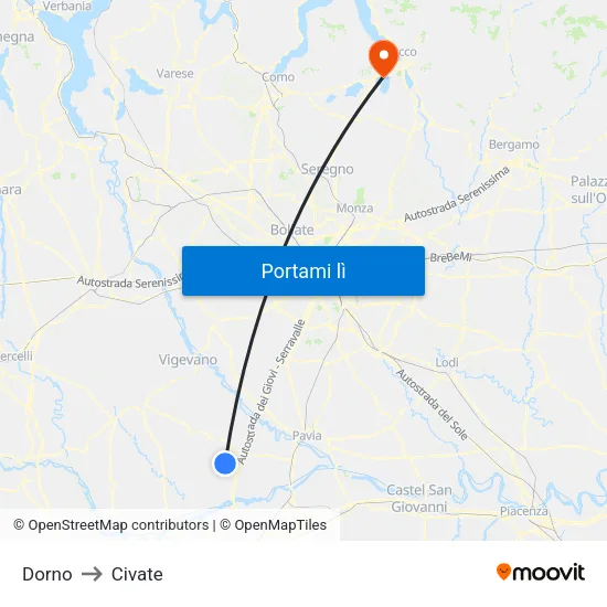 Dorno to Civate map