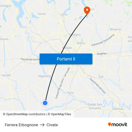 Ferrera Erbognone to Civate map