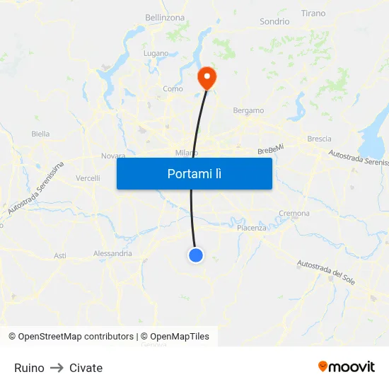 Ruino to Civate map