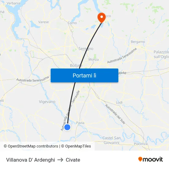 Villanova D' Ardenghi to Civate map