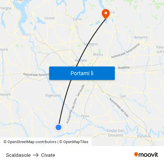 Scaldasole to Civate map