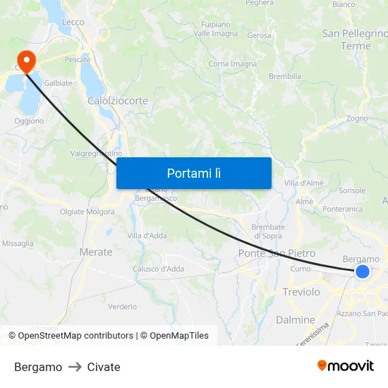 Bergamo to Civate map