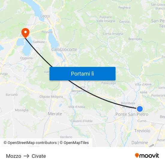 Mozzo to Civate map